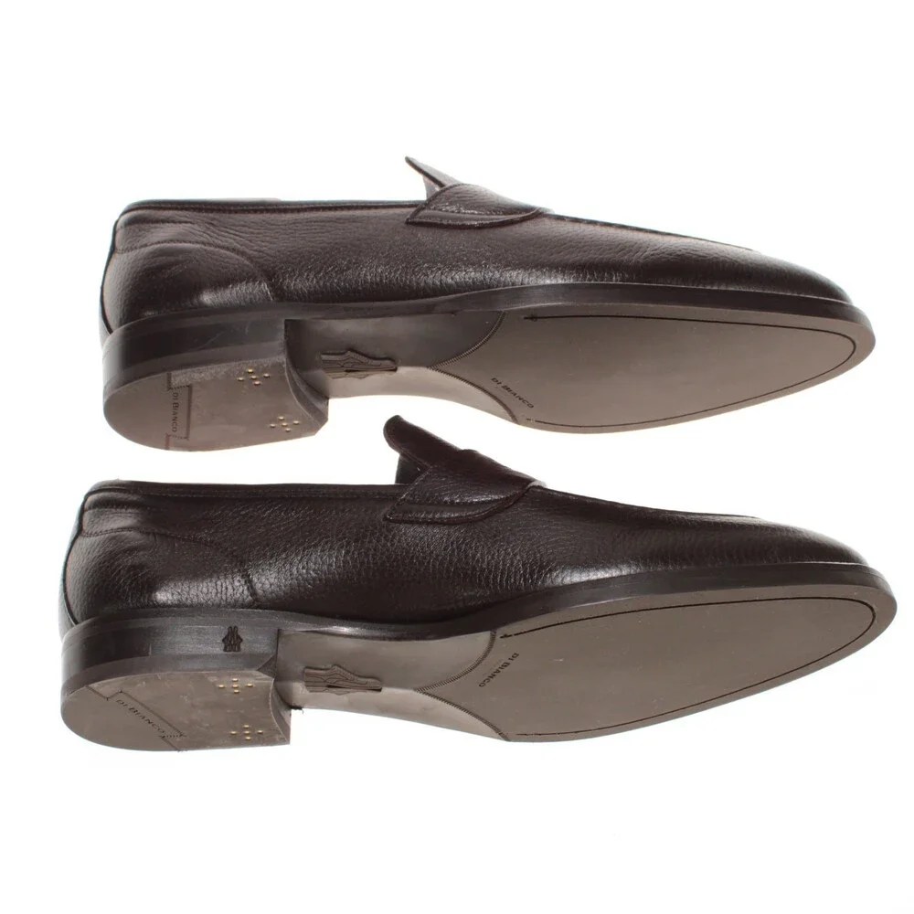 Di Bianco NWB Slip On Penny Loafers Size 11 US in Dark Brown Pebbled Leather